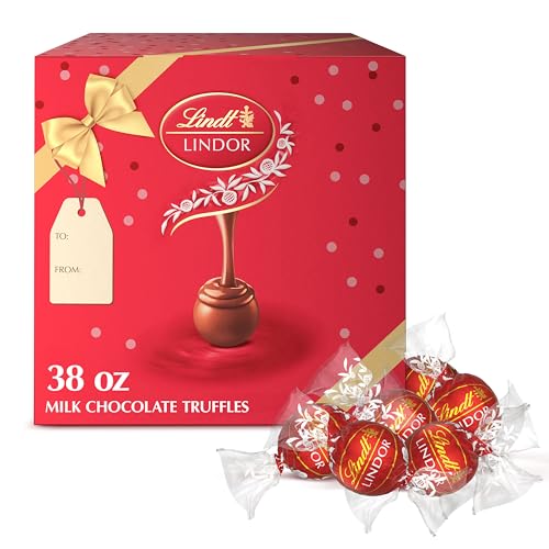 0009542450380 - NEW LINDT LINDOR MILK CHOCOLATE TRUFFLES 90 COUNT EASTER CANDY GIFT BOX, CHOCOLATE CANDY WITH SMOOTH, MELTING TRUFFLE CENTER, 38.4 OZ. BOX