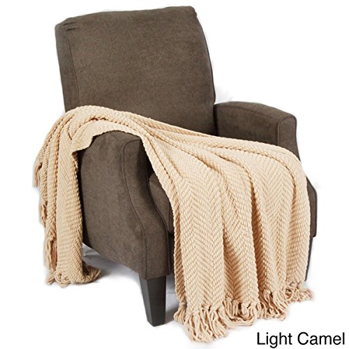 9552262834066 - KNITTED TWEED THROW COUCH THROW, LIGHT CAMEL, 50 X 60