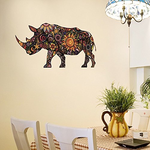 9552636954789 - WEALAKE ANIMAL STICKERS COLORFUL RHINO REMOVABLE WALL VINYL DECALS DECOR ART BEDROOM DESIGN MURAL
