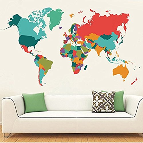 9552636954796 - COLOURFUL WORLD MAP PEEL AND STICK REMOVABLE WALL ART DECAL STICKER DECOR MURAL DIY VINYL