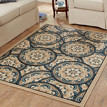 9555063934409 - BETTER HOMES AND GARDENS AREA RUG BLUE TOKENS DRIFTWOOD OLEFIN