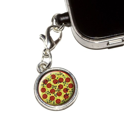 0095614493454 - GRAPHICS AND MORE PIZZA PEPPERONI OLIVES MUSHROOMS ANTI-DUST PLUG UNIVERSAL FIT 3.5MM EARPHONE HEADSET JACK CHARM FOR MOBILE PHONES - 1 PACK - NON-RETAIL PACKAGING - ANTIQUED SILVER