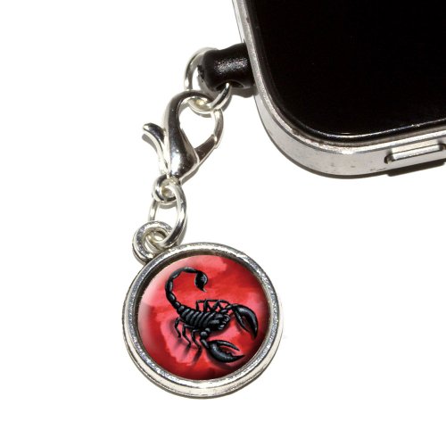 0095614493782 - GRAPHICS AND MORE SCORPION ON RED - BUG INSECT VENOM POISONOUS ANTI-DUST PLUG UNIVERSAL EARPHONE HEADSET JACK CHARM FOR MOBILE PHONES - 1 PACK - NON-RETAIL PACKAGING - ANTIQUED SILVER