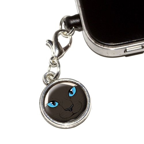 0095614494710 - GRAPHICS AND MORE SIAMESE CAT FACE - PET KITTY SEAL POINT ANTI-DUST PLUG UNIVERSAL FIT 3.5MM EARPHONE HEADSET JACK CHARM FOR MOBILE PHONES - 1 PACK - NON-RETAIL PACKAGING - ANTIQUED SILVER