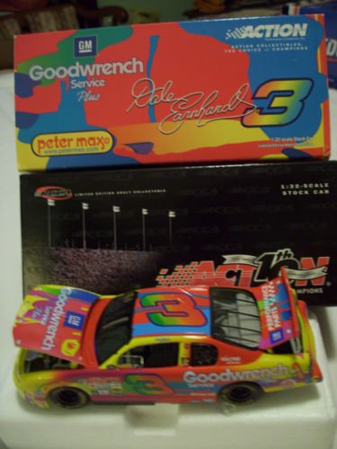 0095949018032 - RCCA CLUB CAR HOOD, TRUNK OPENS HOTO- 2002 EDITION - GM GOODWRENCH - DALE EARNHARDT - #3 - 2000 PETER MAX PAINT SCHEME - 1:32 1/32 SCALE - DIE CAST - CHEVROLET -