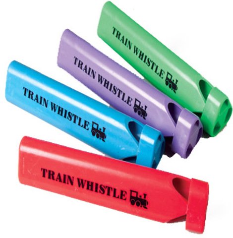 0096019039162 - TRAIN WHISTLES (12 PIECE) (3 PIECES) - TRAIN WHISTLESYOUR LITTLE ENGINEER WILL LOVE THIS COLORFUL TRAIN WHISTLE. LET THIS ENTERTAINING NOISEMAKER INDICATE WHEN A PRETEND TRAIN IS COMING THROUGH. GIVE