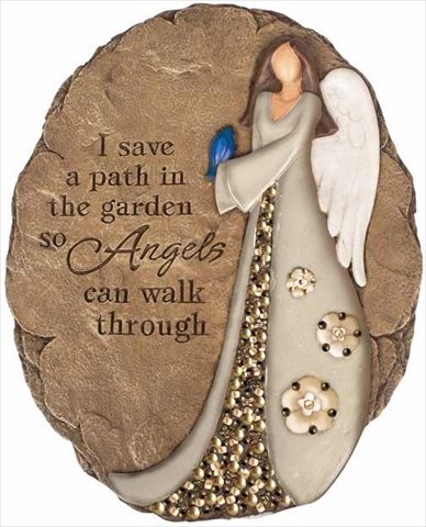 0096069101451 - ANGELS CAN WALK THROUGH HAND PAINTED 10.5 INCH RESIN GARDEN STONE