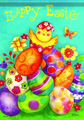 0096069459002 - CARSON HOME ACCENTS FLAGTRENDS GLITTER GARDEN FLAG, EASTER CHICK AND EGGS