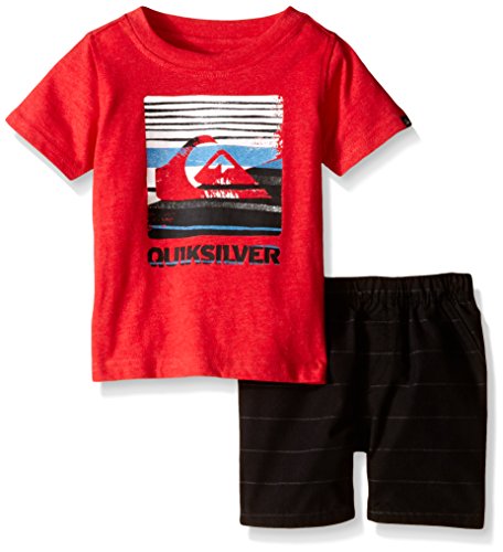 0096413989322 - QUIKSILVER BABY JERSEY TEE AND STRIPES SHORTS SET, RED, 12 MONTHS