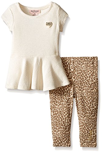 0096413990243 - JUICY COUTURE GIRLS' LUREX RIBBED INTERLOCK TOP AND PRINTED STRETCH JERSEY PANTS, VANILLA, 18 MONTHS