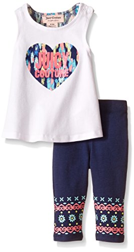 0096413994418 - JUICY COUTURE GIRLS' SOLID JERSEY AND PRINTED CHALLIS TOP WITH LEGGINGS, NAVY, 18 MONTHS