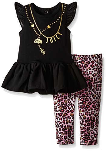 0096413994609 - JUICY COUTURE GIRLS' JERSEY SPANDEX TUNIC AND PRINTED JERSEY LEGGINGS, BLACK, 24 MONTHS