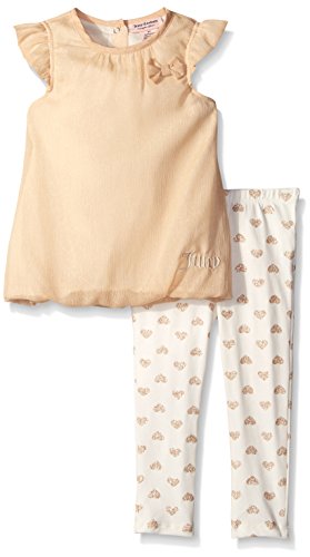 0096413995194 - JUICY COUTURE GIRLS' SHIMMER GEORGETTE GOLD TOP WITH PRINTED LEGGINGS, GOLD, 6-9 MONTHS