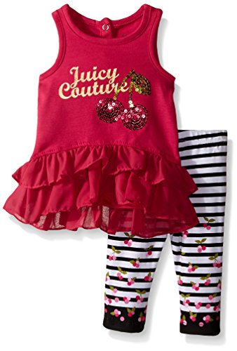 0096413995514 - JUICY COUTURE GIRLS' JERSEY TOP WITH CHIFFON RUFFLES AND PRINTED LEGGINGS, PINK, 0-3 MONTHS