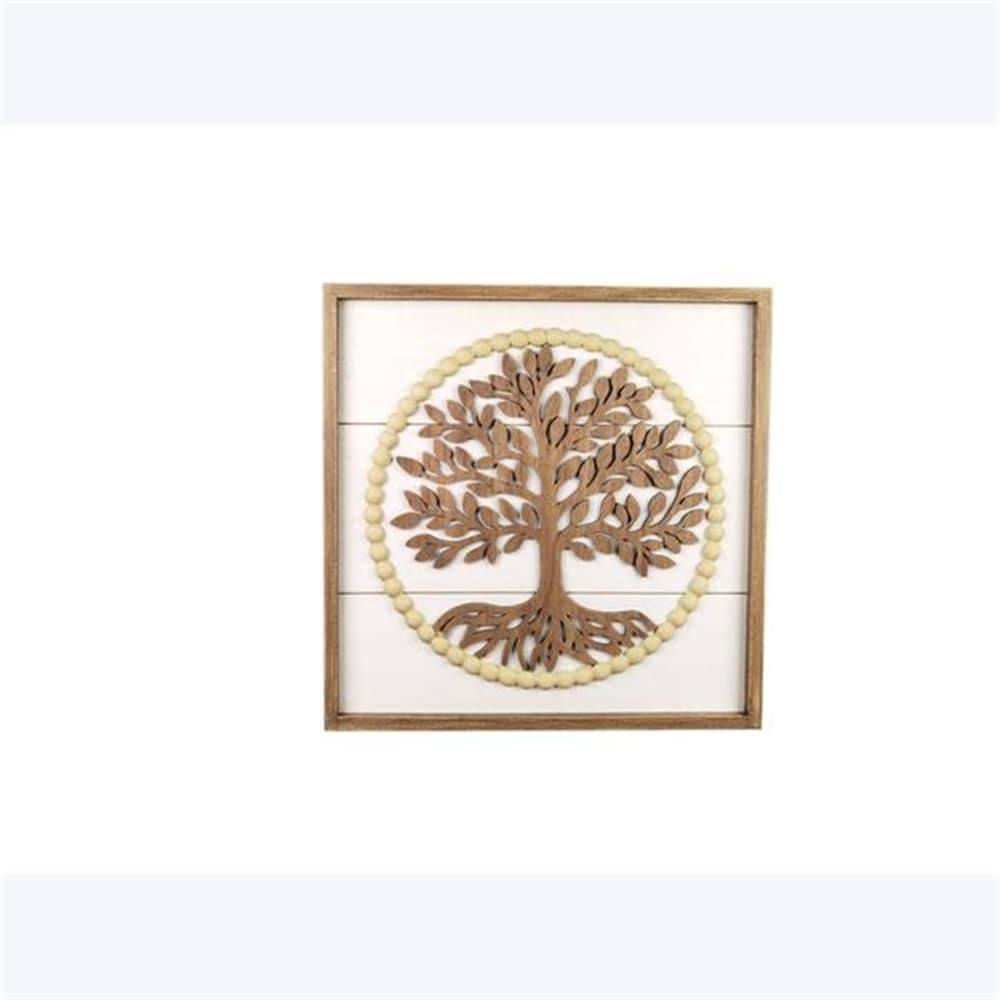 0009658720797 - YOUNGS 20797 WOOD FRAMED TREE OF LIFE WALL ART WITH BLESSING BEAD TRIM