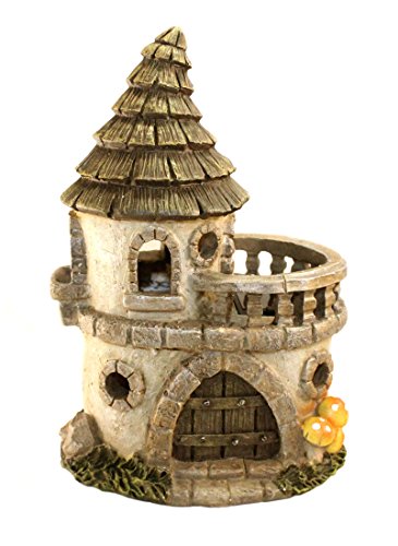 0096587762837 - RESIN SOLAR FAIRY GARDEN CASTLE W/ BALCONY AND THATCHED ROOF