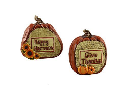 0096587852309 - YOUNG'S HAPPY HARVEST & GIVE THANKS RESIN PUMPKIN 2 PIECE FIGURE SET, 5