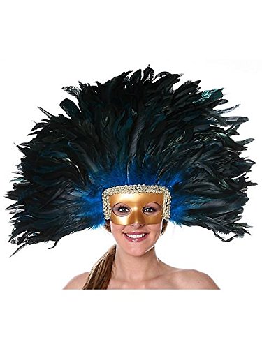 0096709122228 - ZUCKER FEATHER MASK/HEADDRESS WITH COQUE FEATHERS, DARK TURQUOISE