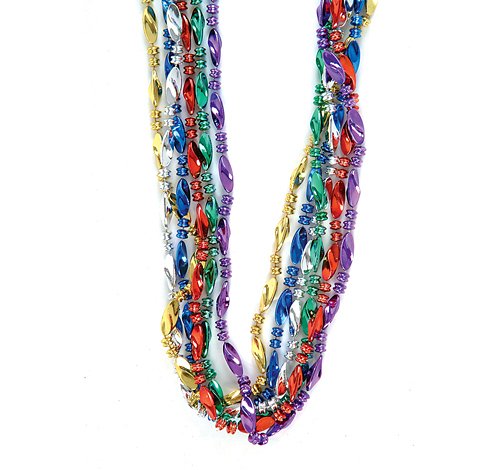 0097138641830 - 12 ~ TWISTED BEAD NECKLACES ~ APPROX. 33 ~ ASSORTED COLORS ~ PLASTIC BEADS ~ NEW ~ MARDI GRAS, PARTY FAVORS, DRESS-UP