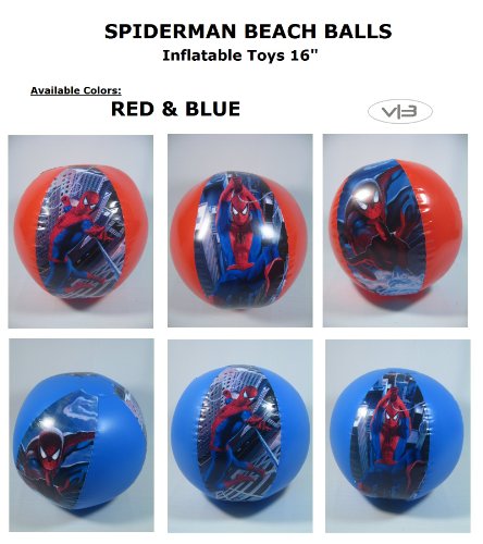 0097138659965 - 1X SPIDERMAN SUPERHERO BEACH BALLS INFLATABLE TOYS BLOW UP PARTY FAVOR DECOR 16 (AVAILABLE COLORS: RED, BLUE)