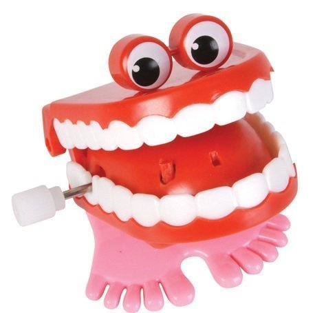 0097138778499 - 2-CHATTERING CHOMPING WIND UP TOY WALKING TEETH WITH EYES