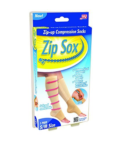 0097298013782 - ZIP SOX COMPRESSION SOCKS BY BULBHEAD - PAIR, S/M, NUDE