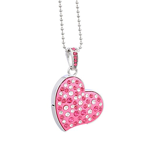 9756423764531 - 8GB PINK AND CLEAR CRYSTAL HEART STYLE USB FLASH DRIVE WITH NECKLACE