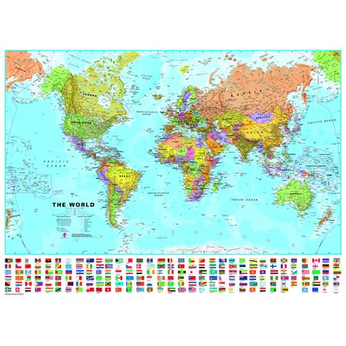 9781934006696 - ROUND WORLD PRODUCTS WORLD WITH FLAGS LAMINATED MAP