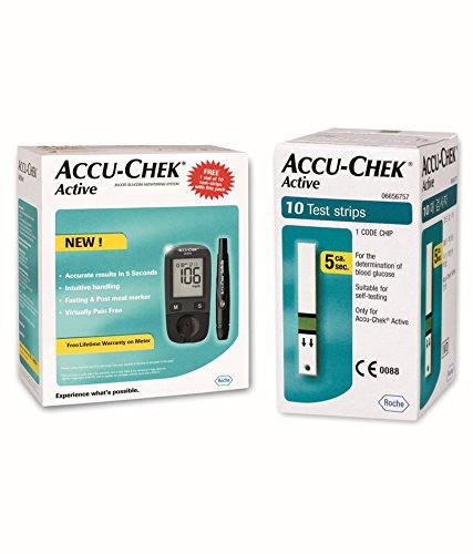 9784455549789 - ACCU CHEK ACTIVE BLOOD GLUCOSE METER KIT (MULTICOLOR)( VIAL OF 10 STRIPS FREE)