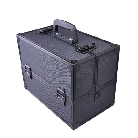 9786022600749 - PROFESSIONAL LARGE BLACK ALUMINUM COSMETIC BOX TRAIN MAKEUP ARTIST STORAGE CASE