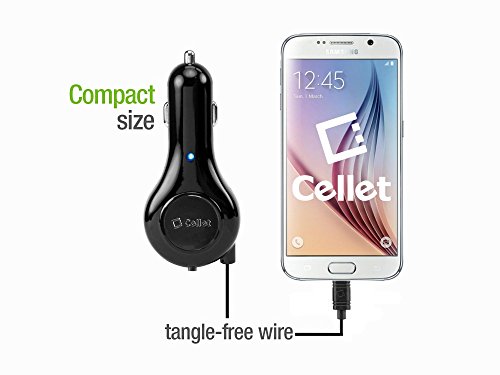 9791059033682 - PROFESSIONAL RETRACTABLE ZTE GRAND X PRO SMARTPHONE CAR CHARGER WITH ONE-TOUCH RAPID BUTTON SYSTEM! (BLACK)