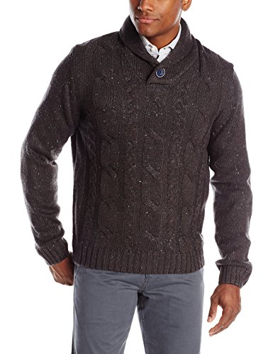 0097987859950 - WEATHERPROOF VINTAGE MEN'S NEP YARN CABLE SHAWL COLLAR SWEATER, CHARCOAL TWEED, SMALL