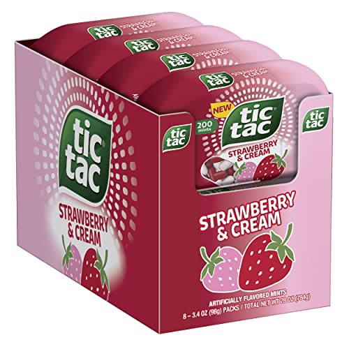 0009800053636 - TIC TAC, STRAWBERRY AND CREAM FLAVORED, ON-THE-GO REFRESHMENT, 3.4 OZ EACH, BULK 8 PACK