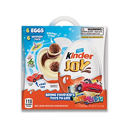 0009800570065 - KINDER JOY EGGS, SWEET CREAM AND CHOCOLATEY WAFERS WITH TOY INSIDE, GREAT FOR EASTER EGG HUNTS, 4.2 OZ, 6 EGGS