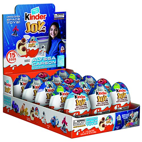 0009800573066 - KINDER JOY SPACE EGGS—CREAM AND CHOCOLATEY WAFERS WITH TOY INSIDE—INDIVIDUALLY WRAPPED—10.5 OZ—BULK 1 PACK—15 EGGS