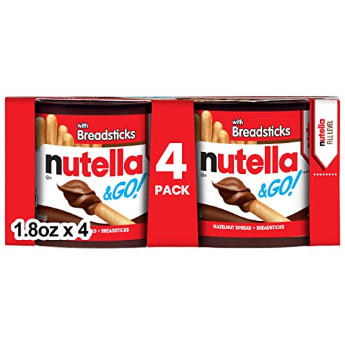 0009800800049 - NUTELLA AND GO SNACK PACKS, CHOCOLATE HAZELNUT SPREAD WITH BREADSTICKS, PERFECT BULK SNACKS FOR KIDS LUNCH BOXES, GREAT FOR HOLIDAY STOCKING STUFFERS, 1.8 OUNCE (PACK OF 4)