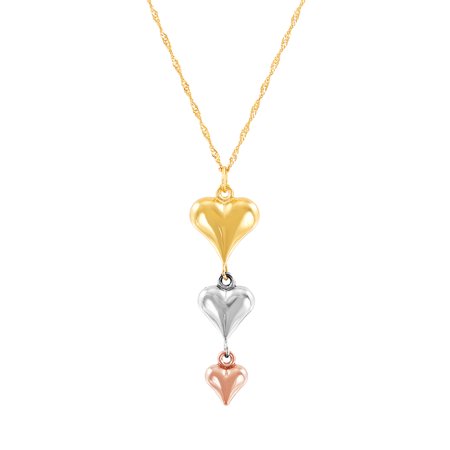 0098087796589 - BRILLIANCE FINE JEWELRY 10K YELLOW, WHITE AND PINK GOLD PUFFED HEART PENDANT, 18” NECKLACE