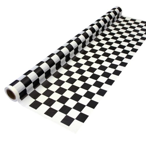 0098382415147 - PARTY ESSENTIALS HEAVY DUTY PRINTED PLASTIC BANQUET TABLE ROLL AVAILABLE IN 27 COLORS, 40 X 150', BLACK AND WHITE CHECKS