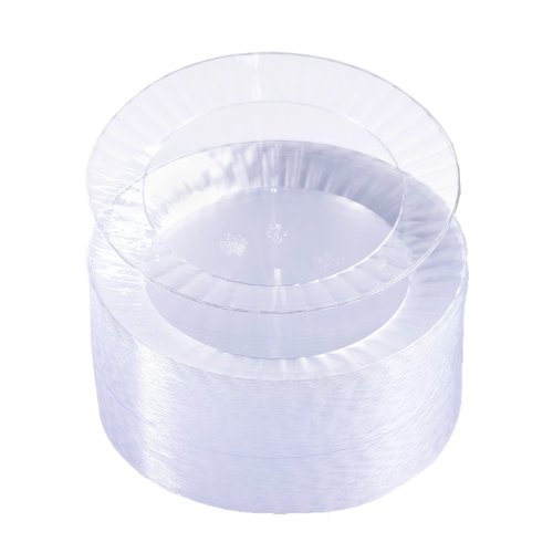 0098382506289 - PARTY ESSENTIALS DELUXE QUALITY HARD PLASTIC 70 COUNT ROUND PARTY/DESSERT PLATES, 6-INCH, CLEAR
