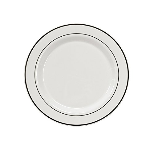 0098382512488 - PARTY ESSENTIALS 70-COUNT HARD PLASTIC 6 DIVINE DINNERWARE DISPOSABLE CHINA BREAD AND BUTTER/APPETIZER PLATES, WHITE WITH SILVER BAND
