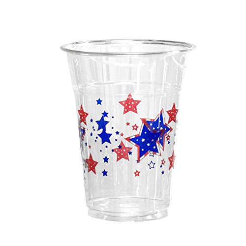 0098382520254 - 50 COUNT DISPOSABLE PLASTIC PRINTED 16-OUNCE PARTY CUPS, PATRIOTIC STARS
