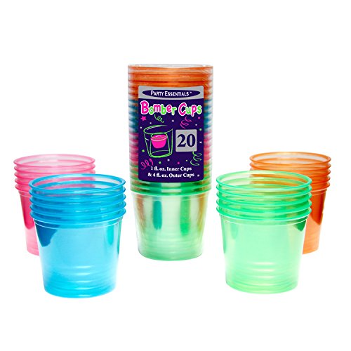 0098382605920 - PARTY ESSENTIALS N492 SOFT PLASTIC BOMBER CUPS, 4 OZ, ASSORTED NEON COLORS (PACK OF 500)