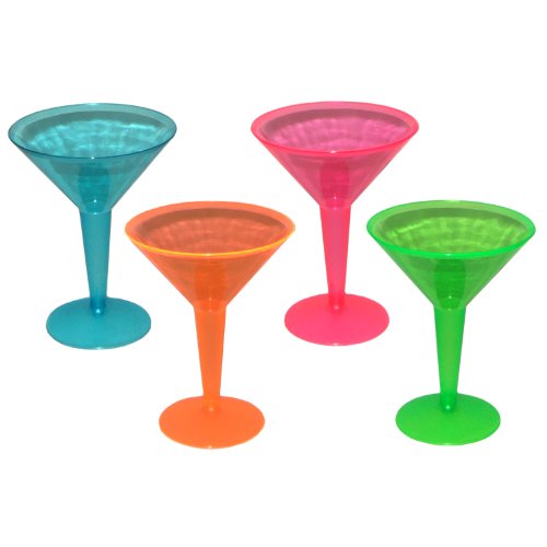 0098382608907 - PARTY ESSENTIALS HARD PLASTIC TWO PIECE 8-OUNCE MARTINI GLASSES, ASSORTED NEON, 12 COUNT