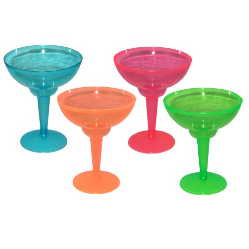 0098382612904 - PARTY ESSENTIALS HARD PLASTIC TWO PIECE 12-OUNCE MARGARITA GLASSES, ASSORTED NEON, 12 COUNT