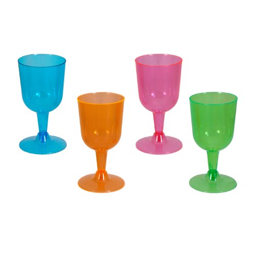 0098382655901 - PARTY ESSENTIALS HARD PLASTIC TWO PIECE 5-1/2-OUNCE WINE GLASSES, ASSORTED NEON,
