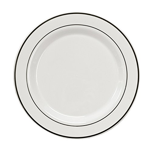 0098382982564 - PARTY ESSENTIALS DIVINE DINNERWARE DISPOSABLE PLASTIC CHINA, 9-INCH LUNCH/DINNER PLATES, WHITE WITH SILVER BAND, 40-COUNT