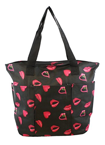 0098614700911 - EXPLORER BAG LARGE ZIPPERED LIPS / HEART LINED TOTE TRAVEL CARRY ON WEEKENDER BAG