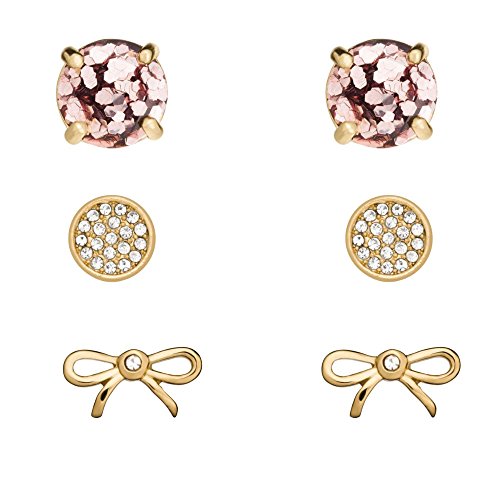 0098686544871 - KATE SPADE NEW YORK ROSE GOLD 3 PIECE STUD SET ROSE GLITTER, DAINTY BOW & PAVE DISC EARRINGS 12K
