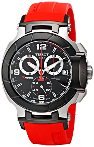 0989010564125 - TISSOT MEN'S T0484172705701 T-RACE TWO-TONE STAINLESS STEEL WATCH WITH RED RUBBER BAND