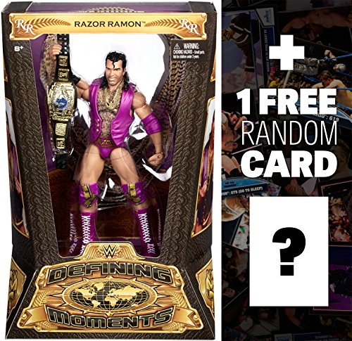 9899999534808 - RAZOR RAMON ~7 ACTION FIGURE: WWE DEFINING MOMENTS FIGURE SERIES + 1 FREE OFFICIAL WWE TRADING CARD BUNDLE